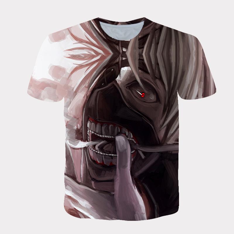 3D Цифровая печать Футболка Tokyo Ghoul, Модная футболка с аниме Канеки, Легкий полиэстер, Короткий рукав, Повседневная уличная одежда