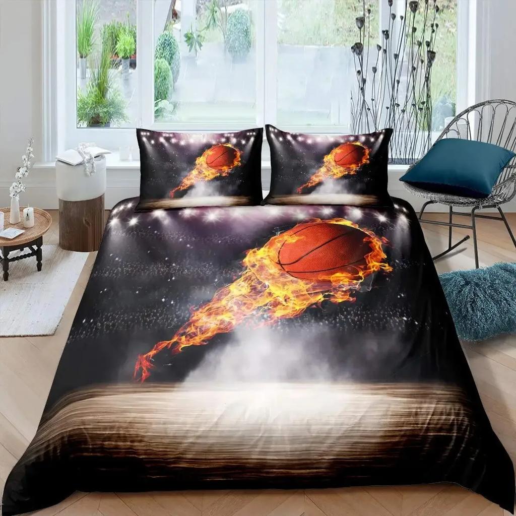 Баскетбольный пододеяльник, черный, 3D, спортивный, тематический, комплект постельного белья, баскетбольная площадка, соревновательные игры, королевский пододеяльник