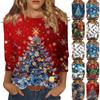 Women's Fashion Casual Round Neck Three Quarter Sleeve Christmas Printed T-Shirt Top