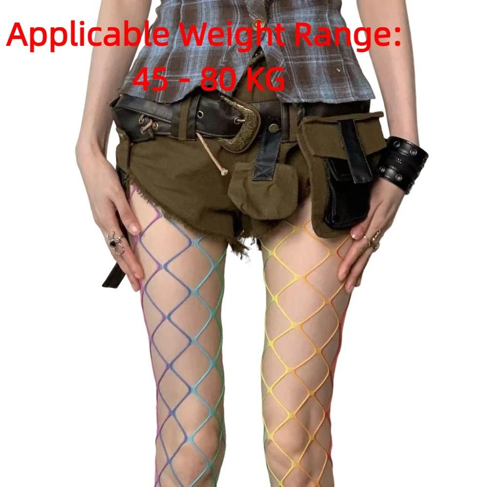 Punk Y2K Rainbow Fishnet Stockings Large Mesh Dopamine See-through Tights Hot Girl Style Stretch Hollowed Out Pantyhose Women