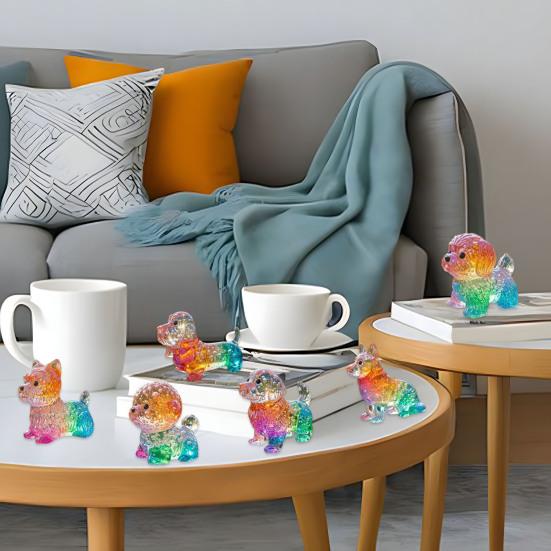 Юшэн Цветные Стеклянные Украшения Собаки Радужный Градиент Фигурки Щенков Декоративная Скульптура Собаки Подарок на Праздники Дни Рождения