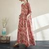 DIMANAF 2025 Women New Plus Size Spring Long Dress Long Sleeve Loose Casual Vintage Maxi Holiday Floral