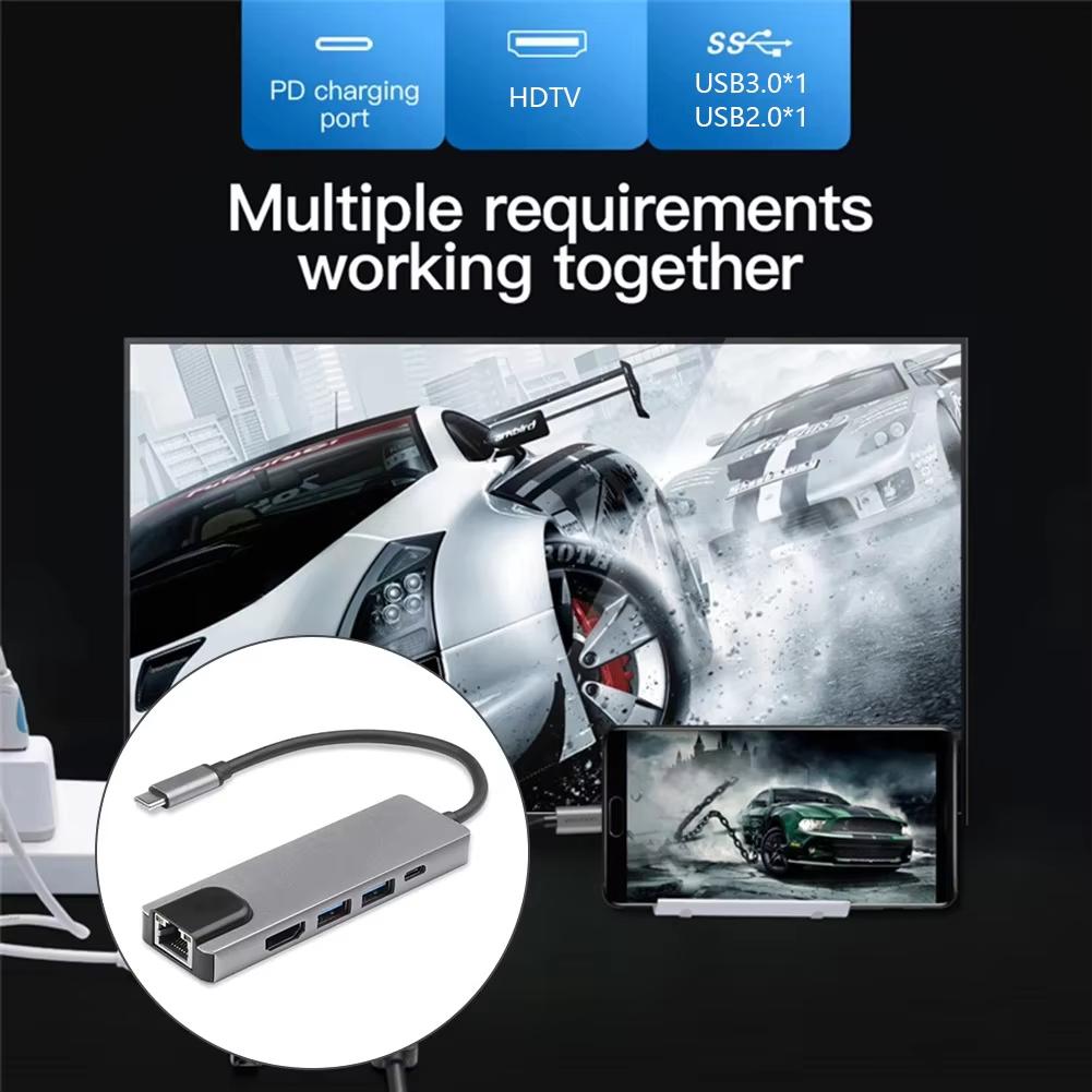 5 в 1 USB C HUB Type C док-станция 4K 30 Гц HDMI-совместимый RJ45 Lan Ethernet разветвитель SD/TF PD 100 Вт адаптер для ноутбука Macbook