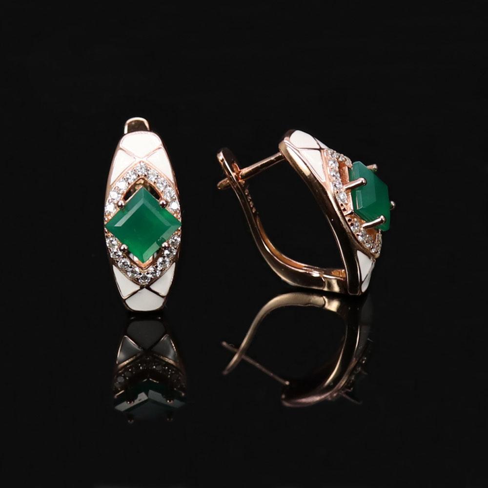 Bolaijewelry Натуральный зеленый агат, стерлинговое серебро 925 пробы, розовое золото, серьги с драгоценными камнями, винтажный дизайн, женский подарок на день рождения, годовщину