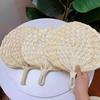 Natural Bamboo Raffia Hand Fan Chinese Style Handmade Weaving Fan Woven Palm Leaf Summer Cooling Handheld Fan Wedding Party Decoration