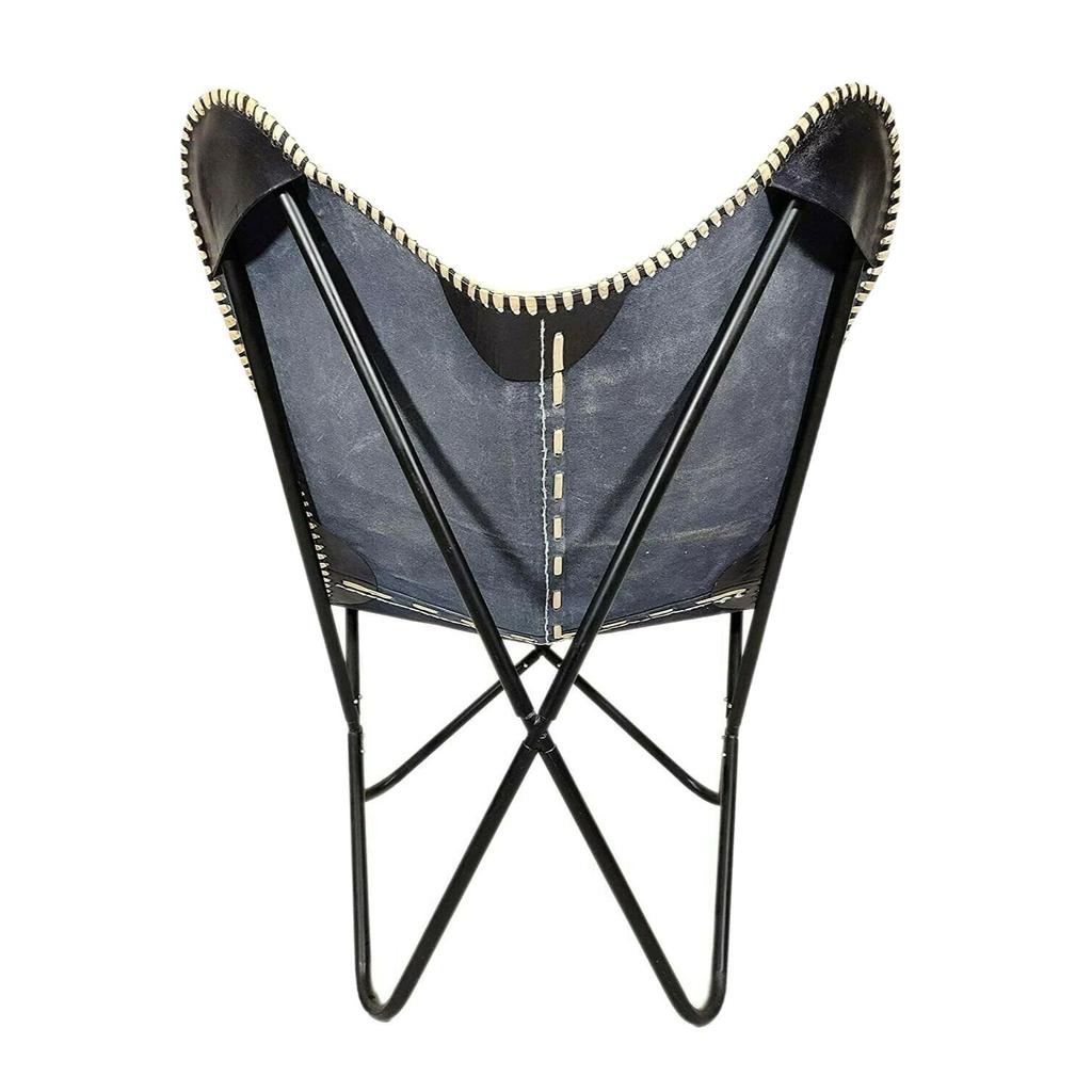 Black Leather Vintage Relax Arm Butterfly Chair Folding Seat Modern Sling Lounge