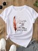 (Asian Size) Feather Trend Cute Print O-neck Short Sleeve T-shirts Fashion  Casual Women's Top T Female Clothing  Graphic Tee