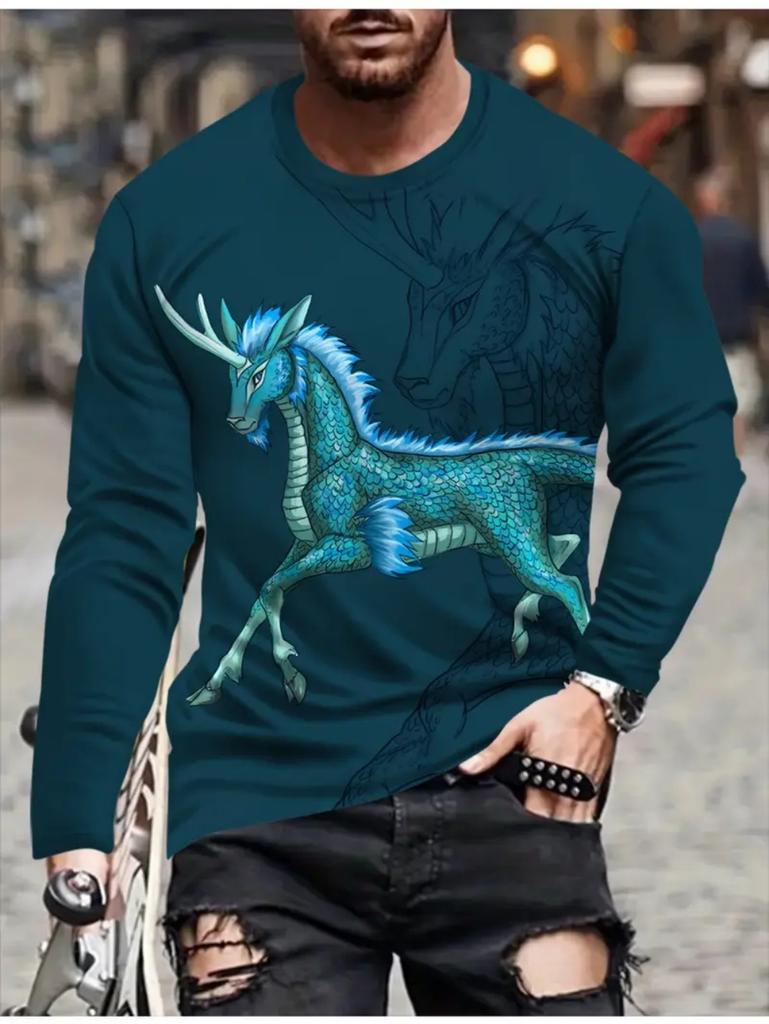 Warrior Cat Pattern Men's T-shirt Funny Animal 3D Print Long-sleeved Top All-season Base Layer Shirt Y2K Harajuku Streetwear