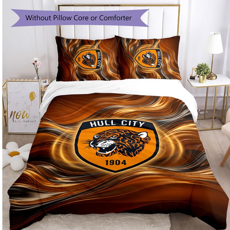 Hull City Football Printed 3 Pieces Bedding Set, Comfortable Skin Friendly Bedroom Duvet Cover Set