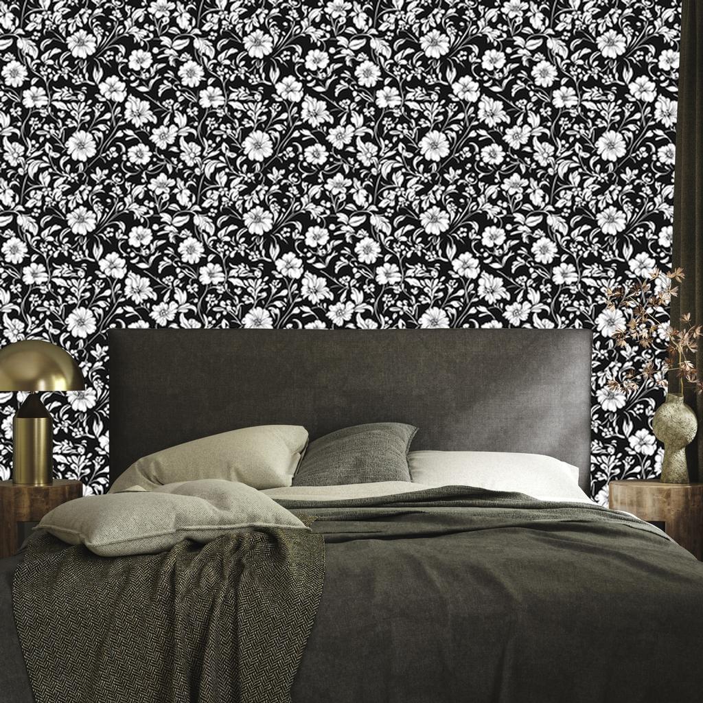 Wallpaper Black and white flowers, gray background, graphite center, 50x1000