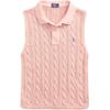 Polo Custom Slim Fit Cable Knit Sleeveless Polo Shirt Women Tops Pink-Sand WMPOKNINB920238-650