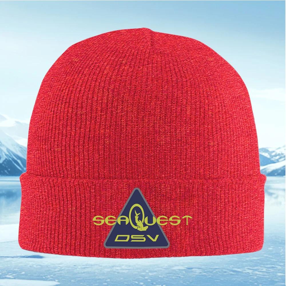 Sea Quest Blue Triangle Shape Emblem Unisex Women Unisex Knitted Hat Beanie Pullover Cap Winter Thermal Warm Christmas Outdoor Cycl