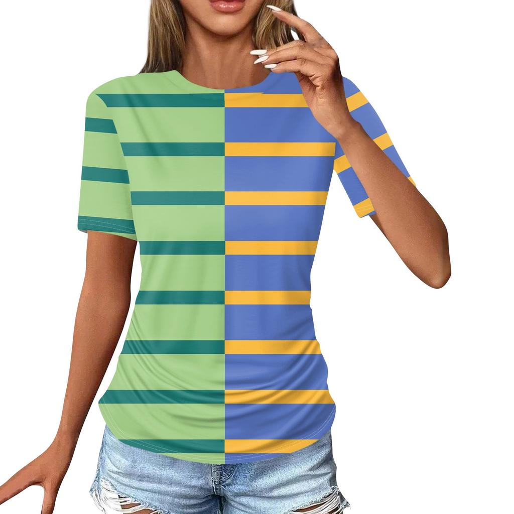 Женские футболки, модные повседневные топы с круглым вырезом и коротким рукавом, туника с принтом
