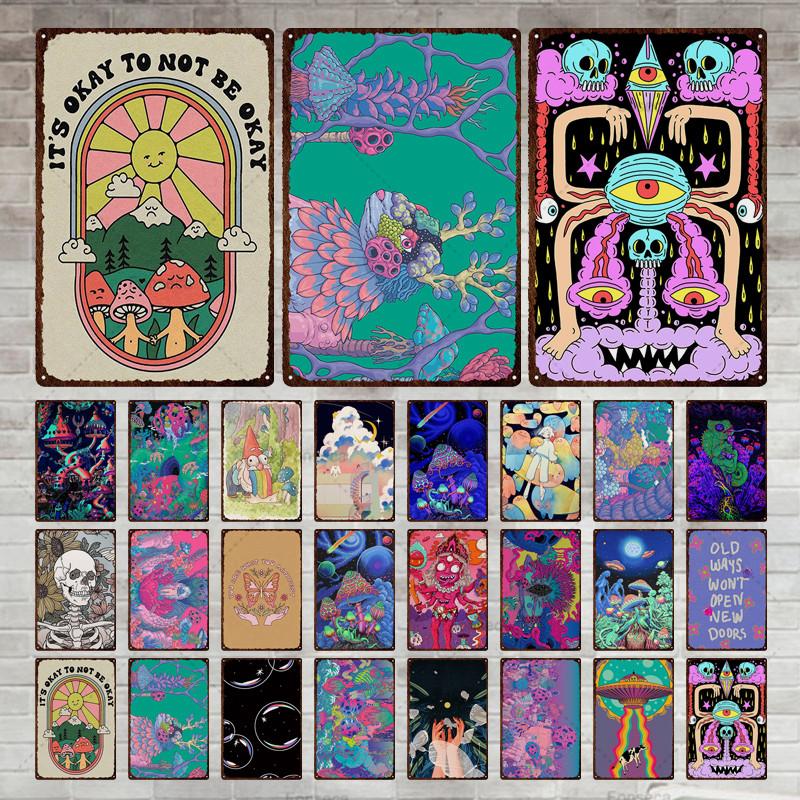 Цветная странная планета, металлическая вывеска, ретро жестяная вывеска, металлический ретро-бар, ретро украшение стены, бар, клуб, человек, отверстие, металлический плакат