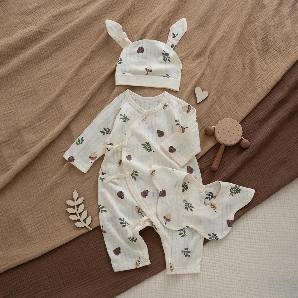 Новорожденный Ультратонкий Хлопковый Комбинезон с Длинным Рукавом и Защитой Животика - Дышащий, Класс А, Идеален для Лета и Помещений с Кондиционером.