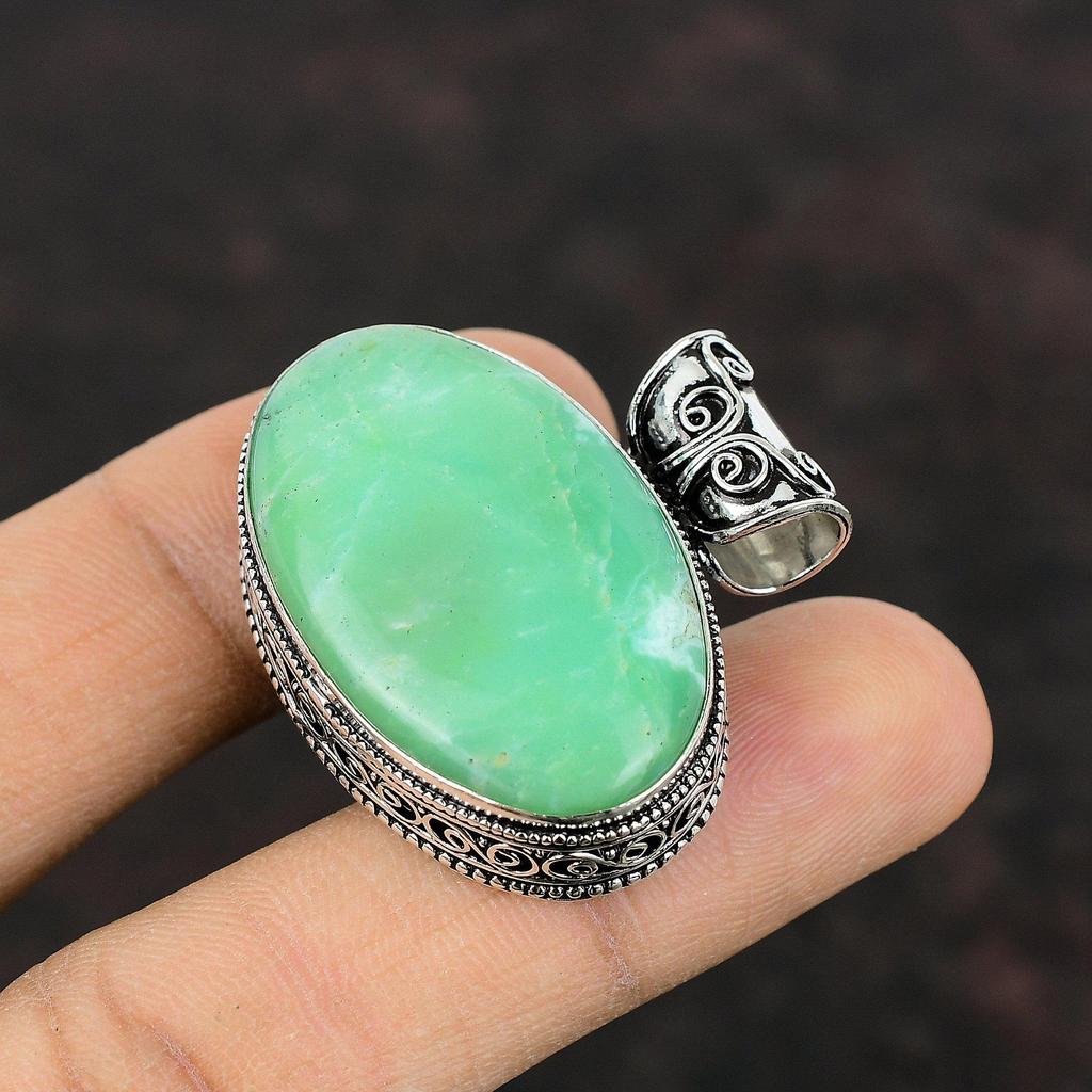 Кулон с хризопразом, подвеска из стерлингового серебра 925 пробы, ювелирные изделия ручной работы, винтажный кулон, ювелирные изделия из настоящего драгоценного камня, эффектный кулон, подарок на годовщину