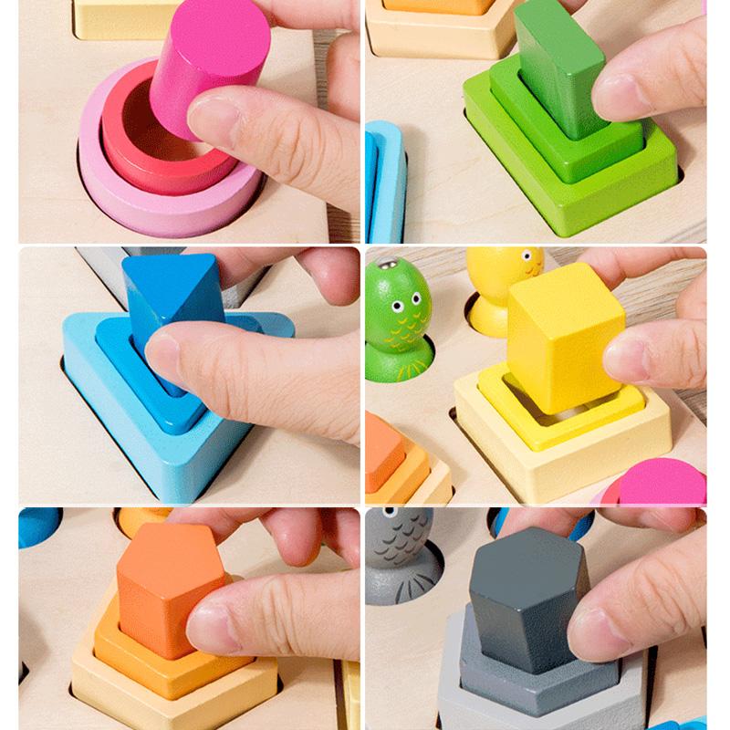 Wooden Color Shape Cognitive Classification Matching Puzzle Children's Magnetic Fishing Montessori Learning Educational Toys