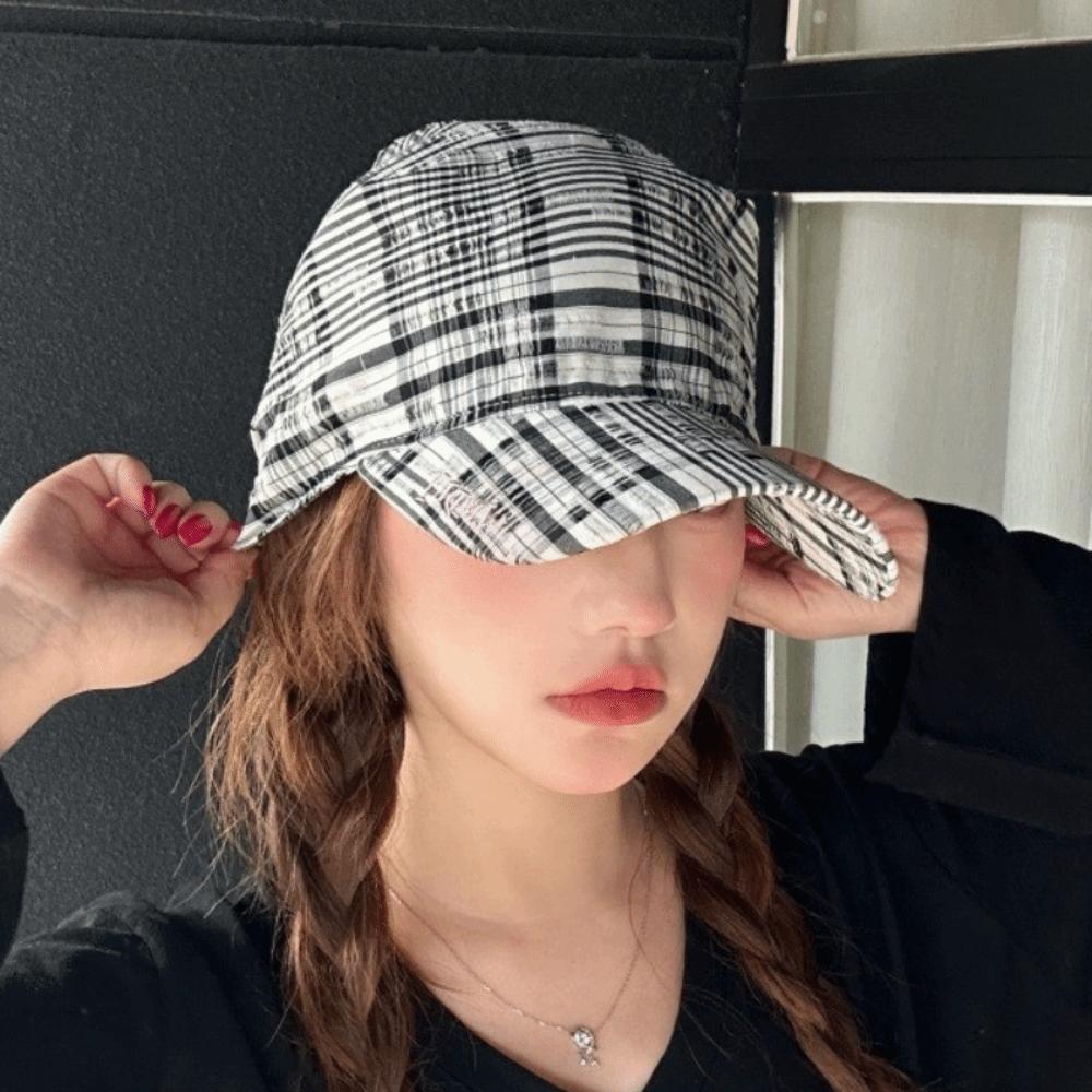 Contrasting Color Personalized Strap Cap Retro Retro Plaid Turban Hat Sunshade Use
