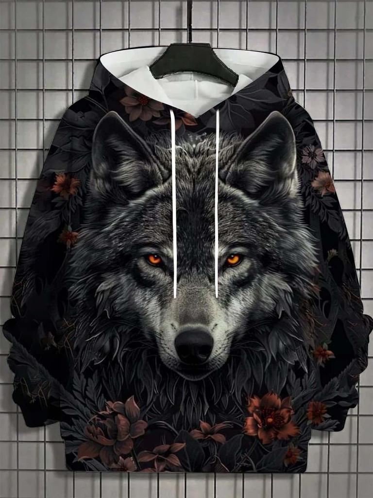 Мужская толстовка с капюшоном с 3D-принтом, топы с изображением животных, графика волка, толстовка с длинным рукавом, модная повседневная осенняя унисекс-топы, свободные уличные топы с капюшоном