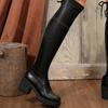 Fashion Comemore Autumn and Winter New Black Knee High Boots for Women Leather Chunky High Heels Female Long Botas Fashion Women's Shoes
