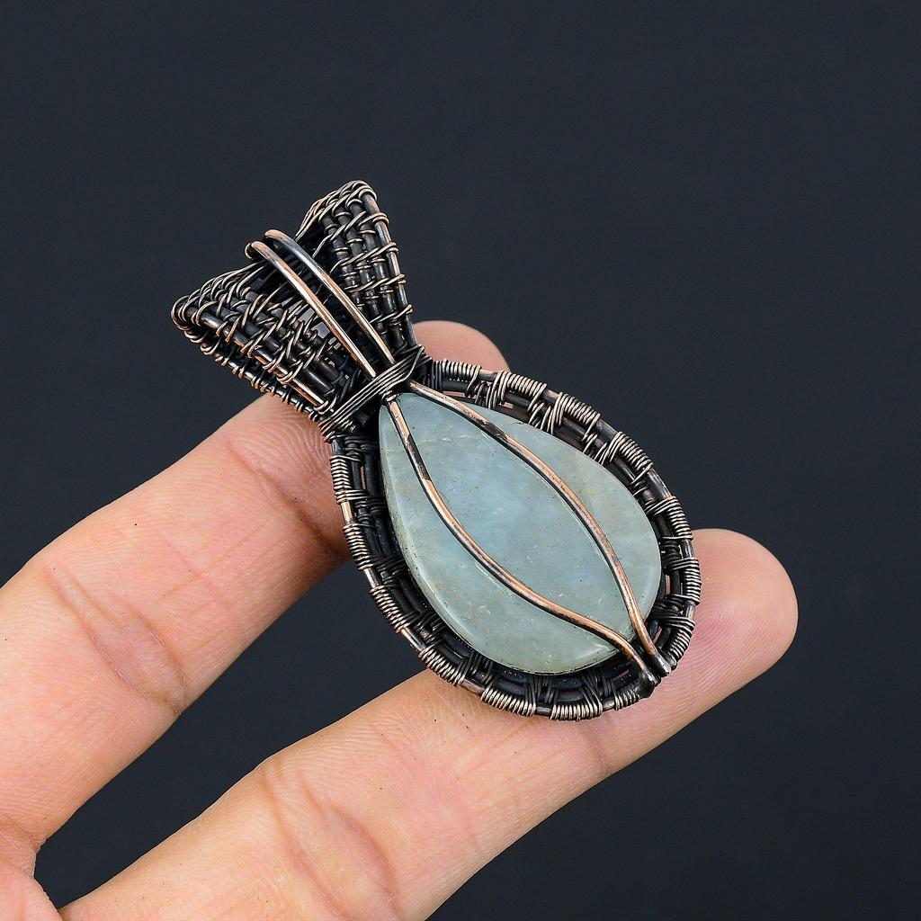 Aquamarine 999 Copper Wire Wrapped Pendant, Handmade Gemstone Pendant Jewelry, Gifts For Wife Brand New Pendant