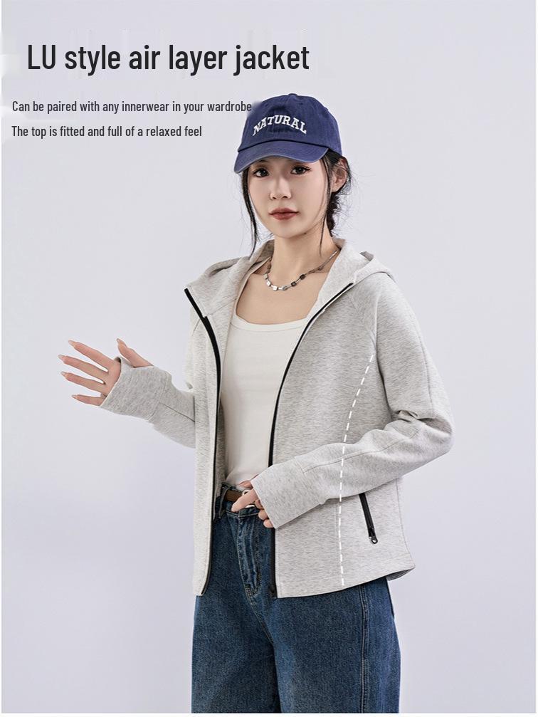 Jimo Women's 2025 Autumn Slimming Hooded Jacket with Zipper, Thickened Air Cotton Cardigan