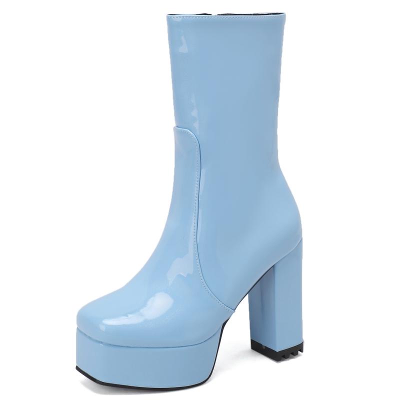 Женские полусапожки на платформе с застежкой-молнией, короткие сапоги, черные, розовые, красные, белые, на каблуке, туфли для вечеринок, женская зимняя обувь, туфли большого размера