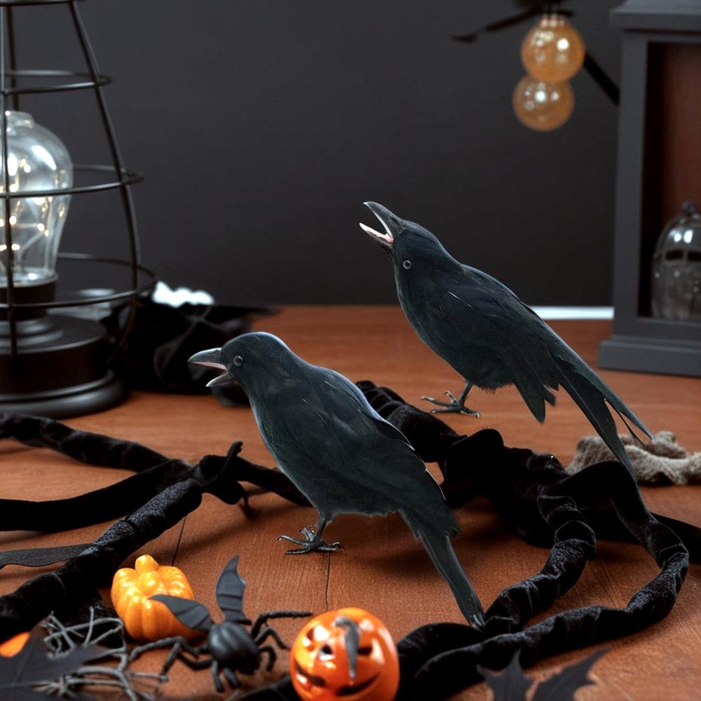 Хэллоуин Черные Вороны Пернатые Вороны Хэллоуин Украшения Выглядящие Черные Вороны Большая Ворона Вороны Реалистичные I7S9