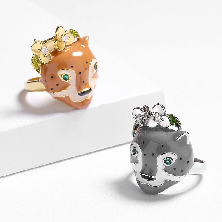 Горячее предложение, милое кольцо с изображением животных, эмалированное цирконие, голова леопарда, милое классное кольцо, модные украшения в виде персонажей мультфильмов