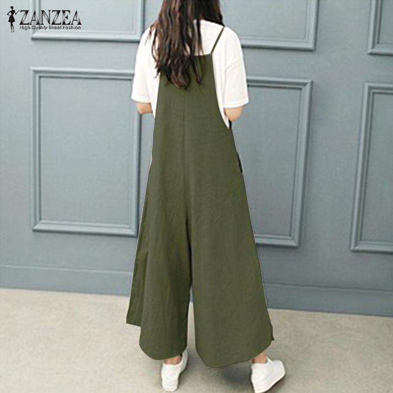 ZANZEA Women Casual Loose Twin Side Pockets Tank Jumpsuit Overalls Bib Pants