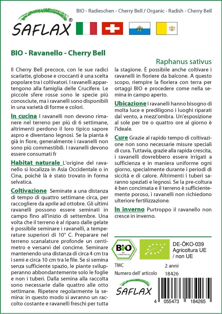 SAFLAX Garden in the Bag - Органический - Редис - Cherry Bell - 100 семян - С субстратом в подходящем стоячем пакете - Raphanus sativus