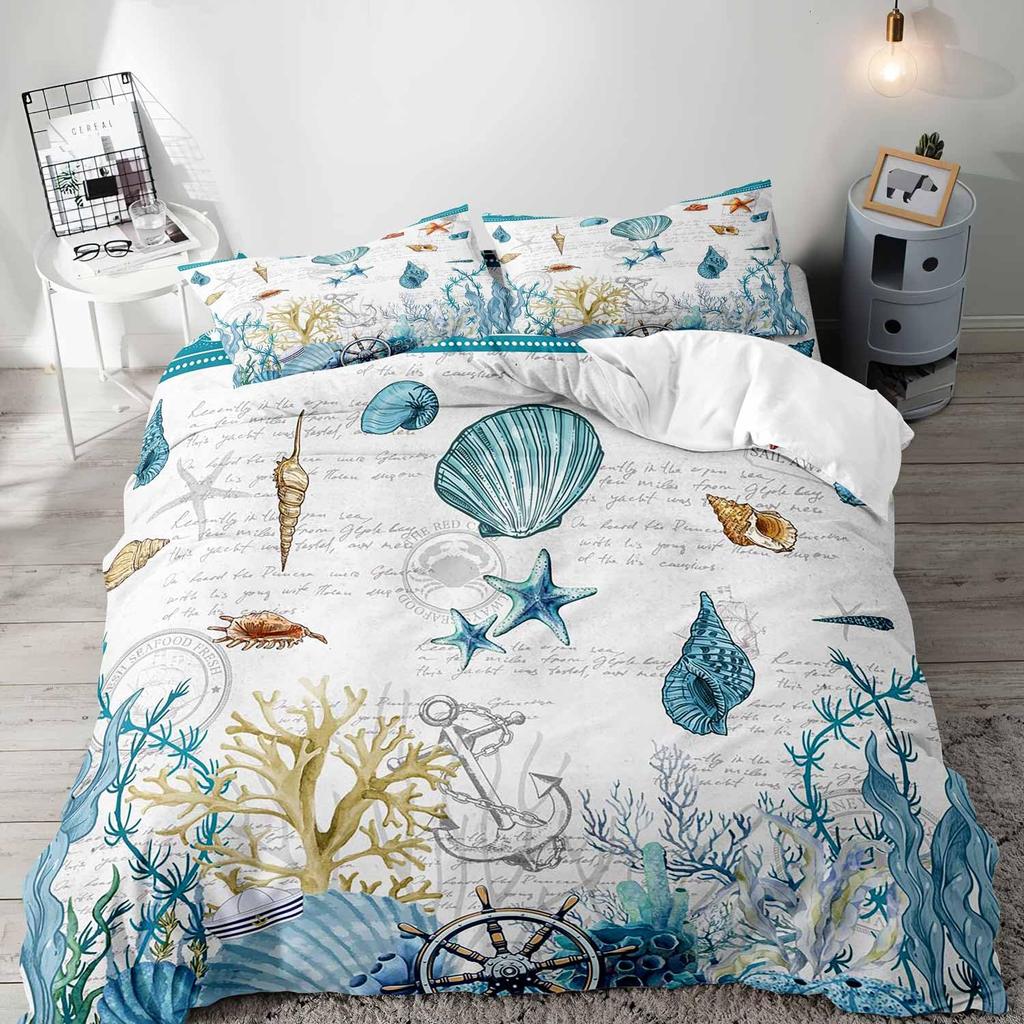 Beach Comforter Cover, Coastal Duvet Covers Queen,Teen Girls Boys Starfish Decor Microfiber Quilt Cover, Beach Themed Bedding