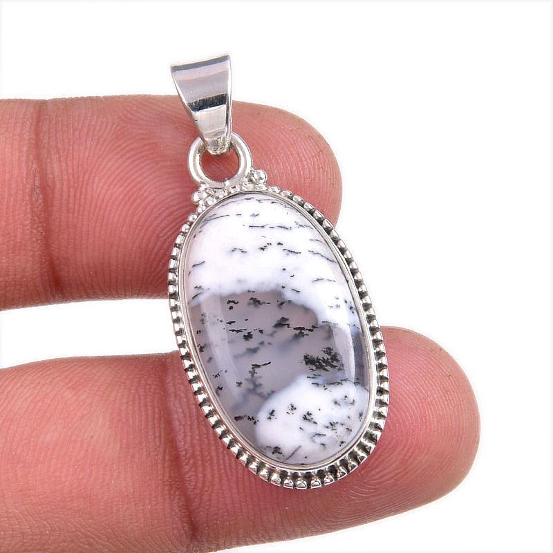 Натуральный Дендритовый Опал Драгоценный Камень 925 Проба Стерлинговое Серебро Подарок Подвеска 1.5" C5J87