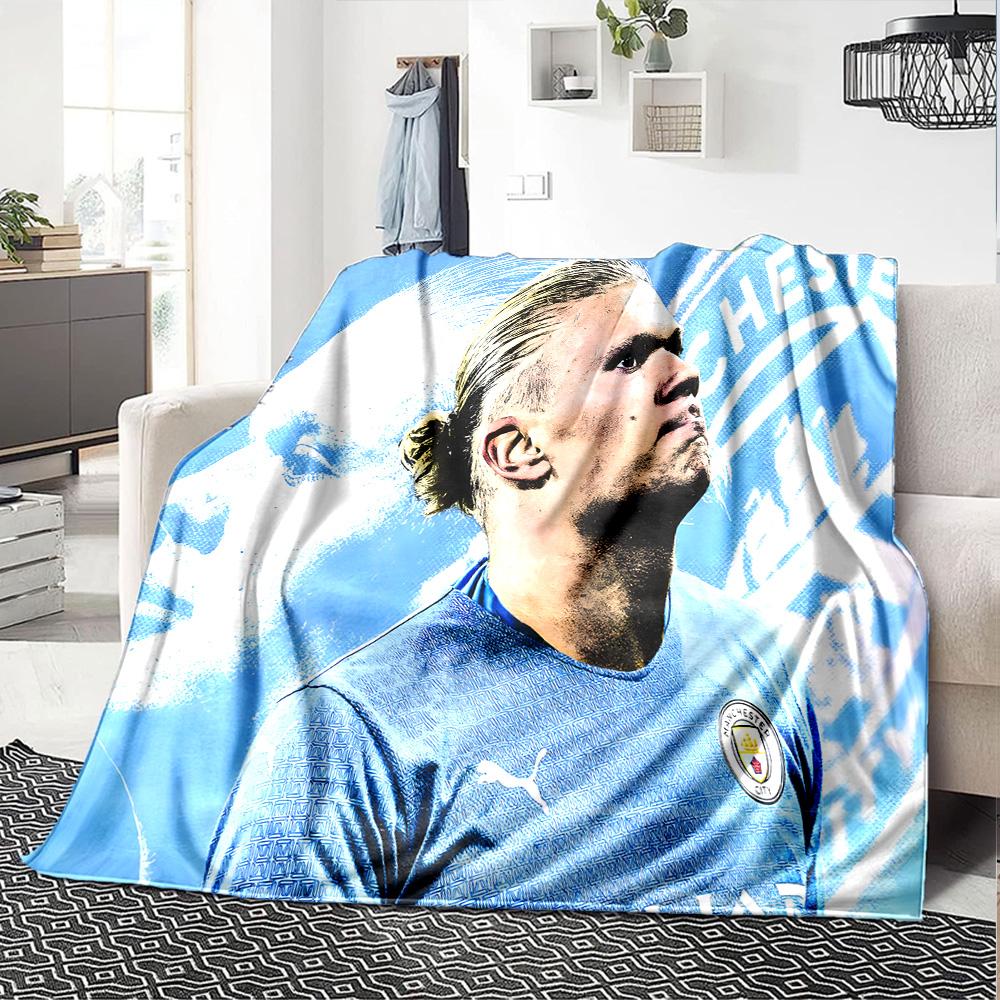 Haaland Player Pose Flannel Blanket, Soft Polyester, Modern Design, All-Season for Camping, Travel, Gifts for holidays or birthdays