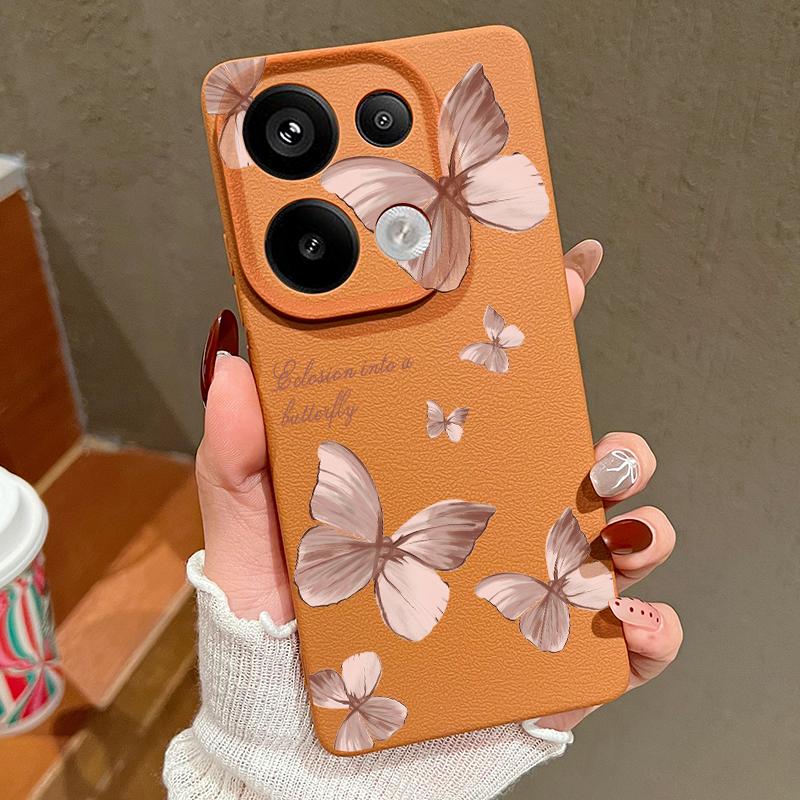 Мягкий противоударный чехол TPU с принтом бабочек для Xiaomi 13T Pro Poco X7 X6 Redmi Note 14 Pro 13 12 11 10 Pro с текстурой кожи, тонкий матовый чехол для телефона