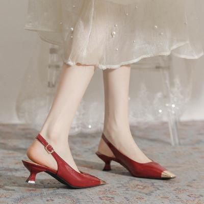 Туфли Baotou из красной лакированной кожи на высоком каблуке весна/лето 2024 года — шикарные сандалии для поездок на работу