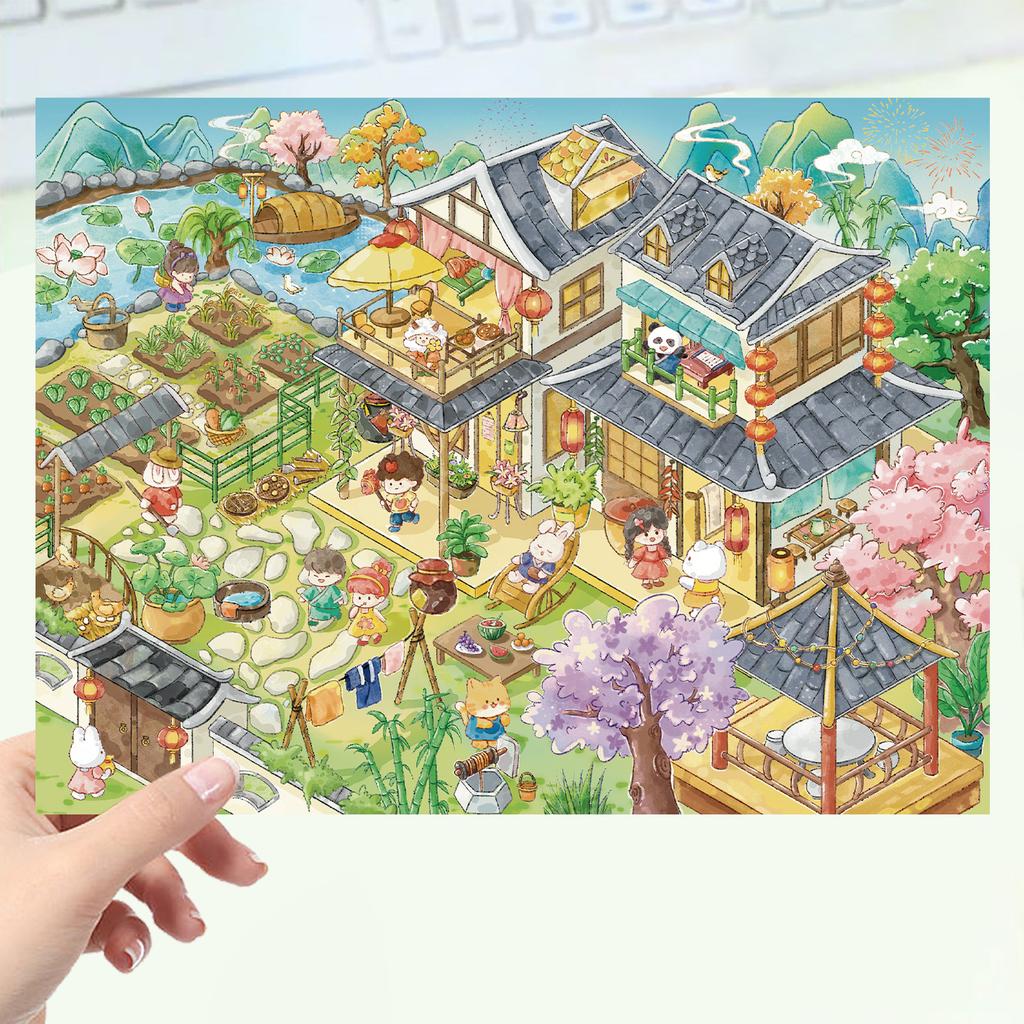 Cartoon Landscape Stickers Multiple Miniature World 3D Hut Unzip DIY Scene Manual Post