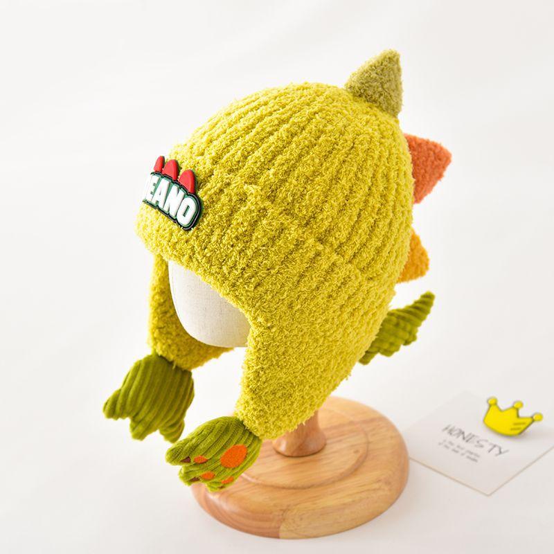New Little Dinosaur Cartoon Ear Protection Hat Boy Baby Knitted Hat Autumn and Winter New Children's Wool Warm and Windproof