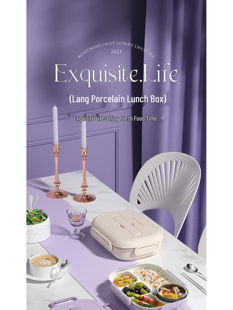 Insulated Ceramic & Stainless Steel Bento Box: Microwave-Friendly Lunch Box for Office & School, Divided for Easy Meal Storage.