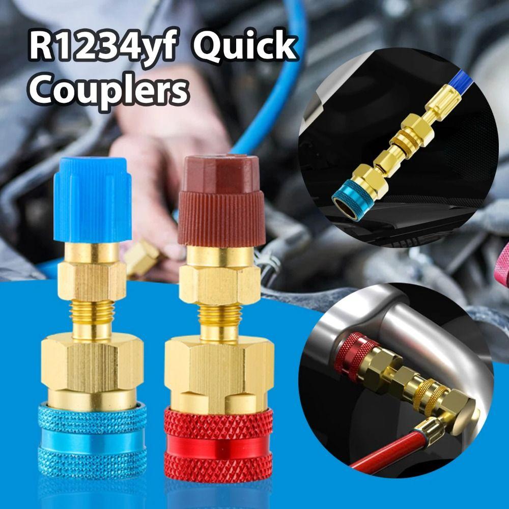 1/2Pcs Auto Off R1234YF Quick Coupler Adapter AC Hose Fitting Connectors R1234YF To R134A