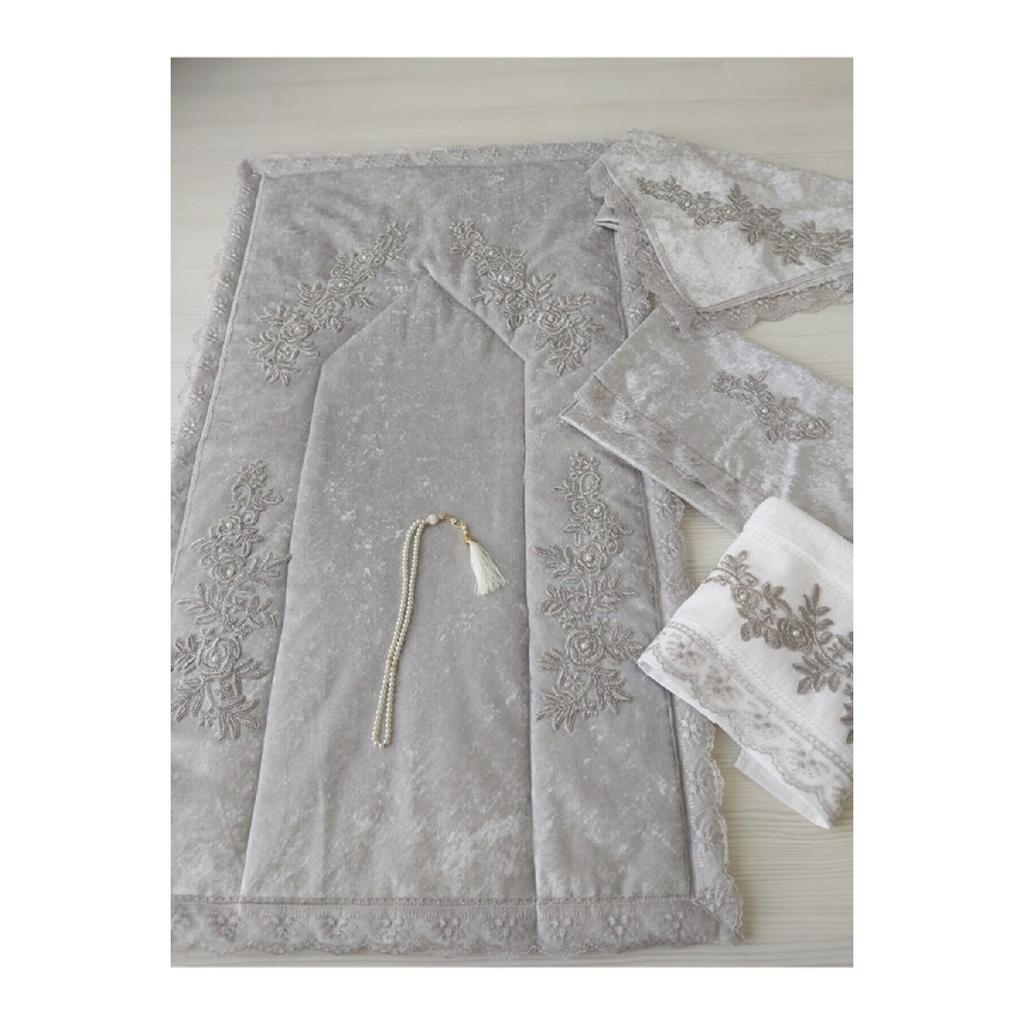 French Lace Velvet Prayer Rug Set 5 Piece Dowry Bundle Bridal Set