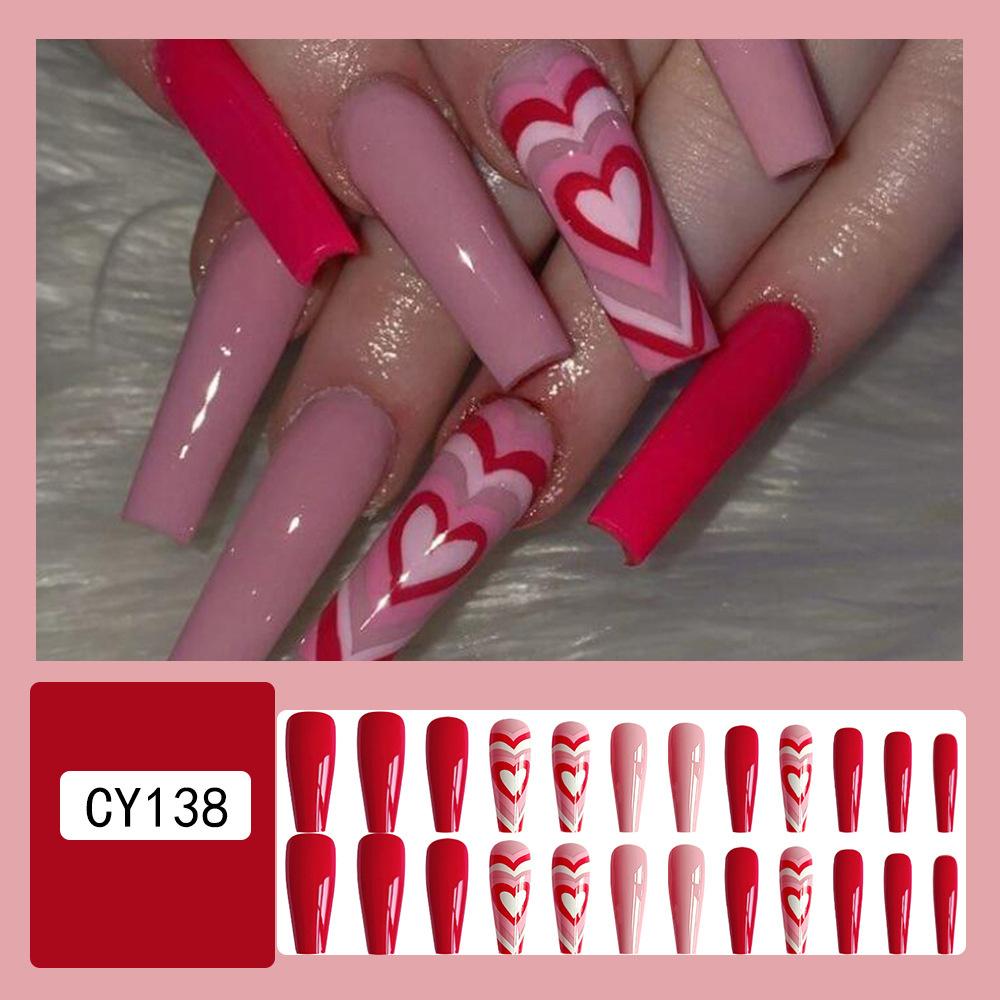 Pink Red Heart Artificial Nails Sweet & Charming Reusable False Nails for Home DIY Manicure Use