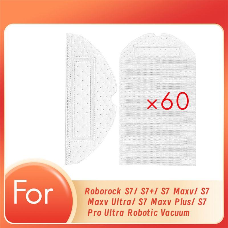 AEE4-60 Pcs Disposable Mopping Pads For Roborock S7/ S7+/ S7 Maxv/ S7 Maxv Ultra/ S7 Maxv Plus/ S7 Pro Ultra Robotic Vacuum