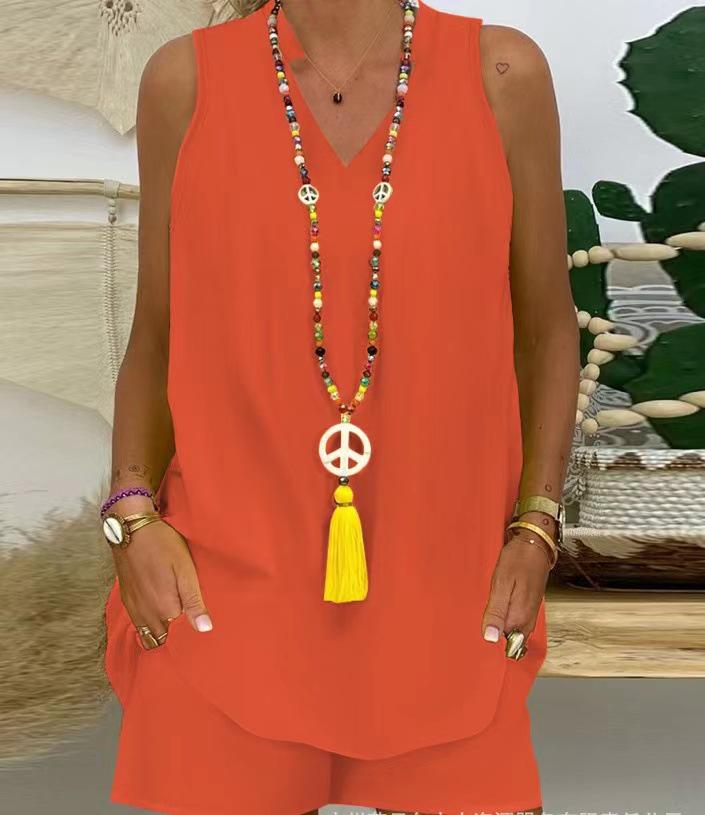 Женский повседневный комплект без рукавов со стойкой