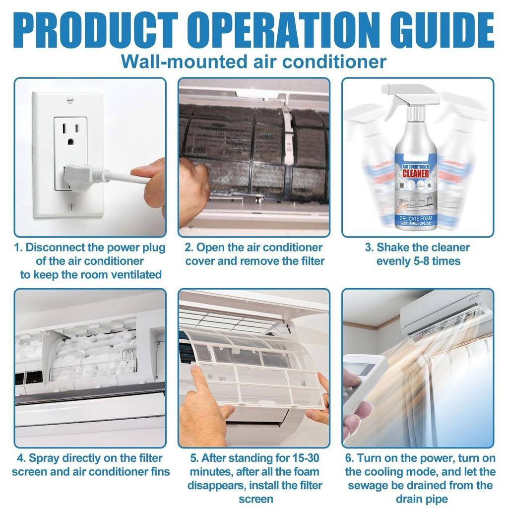 60 мл очиститель для кондиционера, бытовой кондиционер, подвесная машина, нет необходимости разбирать и мыть, чтобы удалить запах и удалить накипь, пенный кондиционер