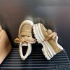 Зимние новые толстоподошвенные велюровые папины кроссовки женские коричневые спортивные кеды на липучке повседневные пушистые туфли