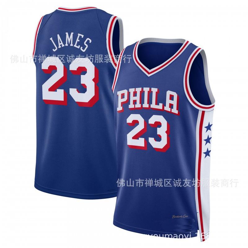 Мужская баскетбольная майка 76ers 23 Джеймс Вышитая Дышащая Командная спортивная форма Синий Белый Красный