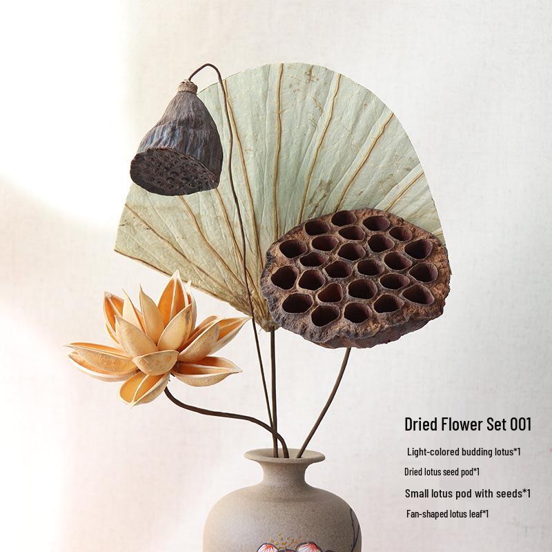 Zen Lotus Dried Flower Bouquet: Natural Chinese Style Living Room Decoration