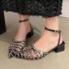 2024 Fashion Women's Shoes Slingbacks Women's Sandals Summer Pointed Toe Rhinestones Buckle Solid Dress Chunky Heels Sandals