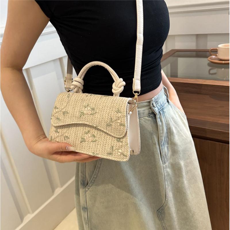 Fashionable Temperament Woven Lace Straw Personalized Summer New One-shoulder Cross-body Small Square Women's Bag Drop Shipping